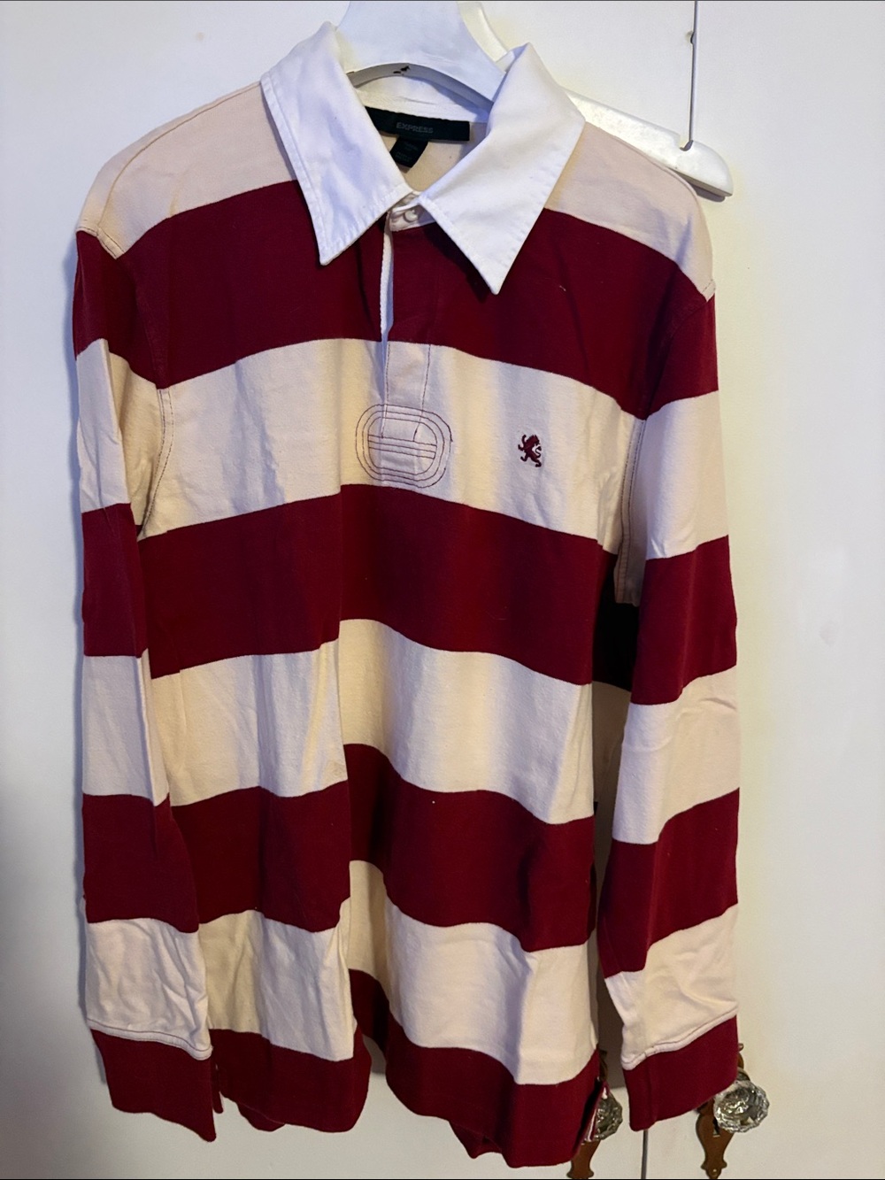 Express Men's Rugby Polo – Red & Cream Stripes